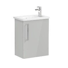 Vitra Root 66335 Lavabo Dolabı, Kapaklı, 45 Cm, Kompakt, Sağdan Armatür Delikli, Parlak İnci Grisi, Yuvarlak Lavabolu, Sağ